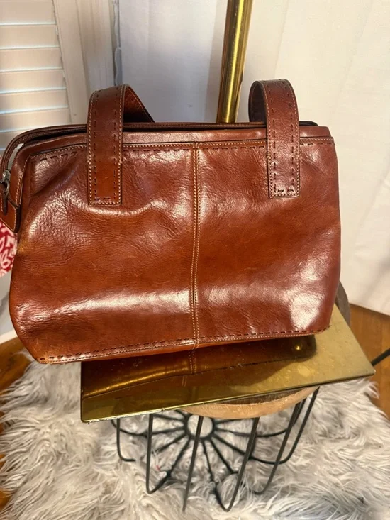 Fossil Brown Leather Shoulder Bag Tote Purse Vintage Cognac Zip Top - Picture 2 of 9